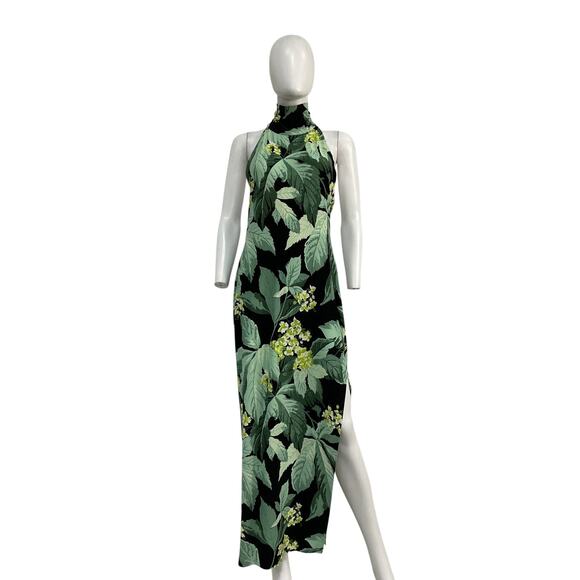Norma Kamali Green Polyester Halter Turtle Side Slit Gown Size M - Picture 1 of 2